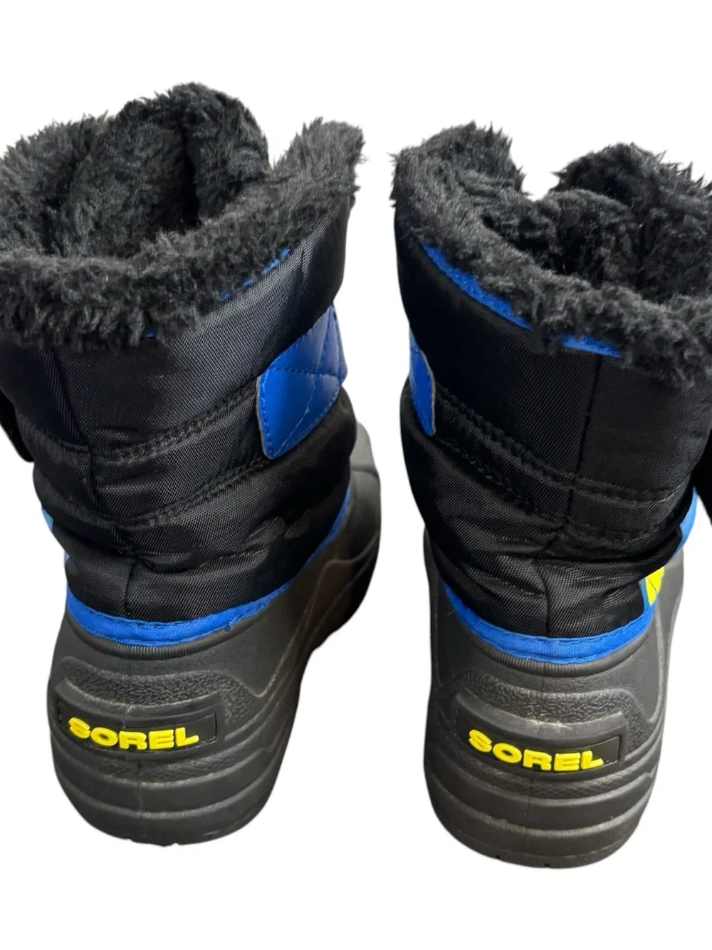 Sorel Kids Black and Blue Snow Boots lined toddler size US 11 EU 28.